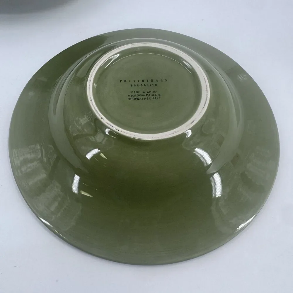 2 Pottery Barn SAUSALITO Green Wide Rimmed Bowl 10 Inch Soup Pasta Fast Shipping